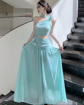 Lady temperament long dress halter beach dress for women