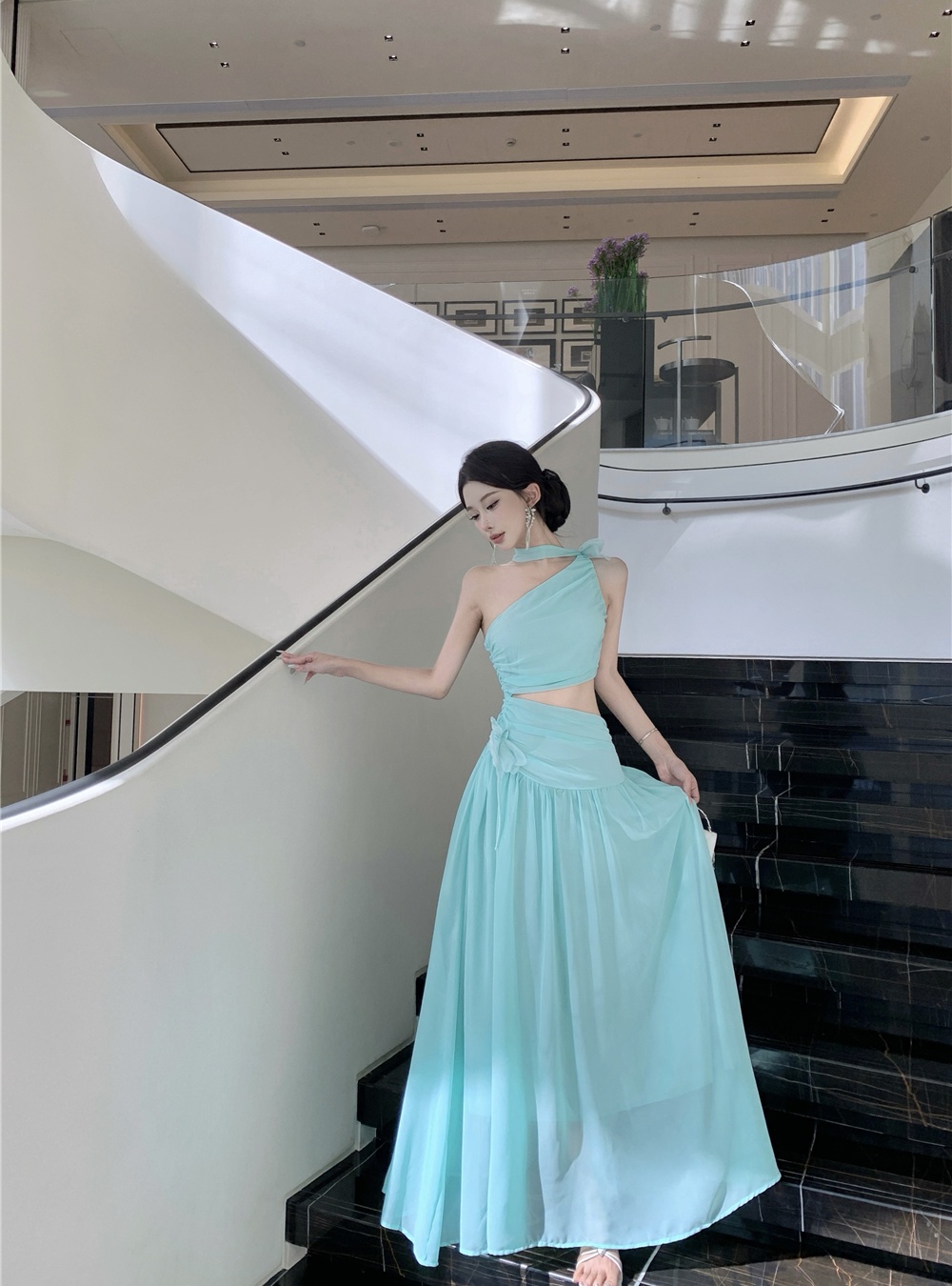 Lady temperament long dress halter beach dress for women