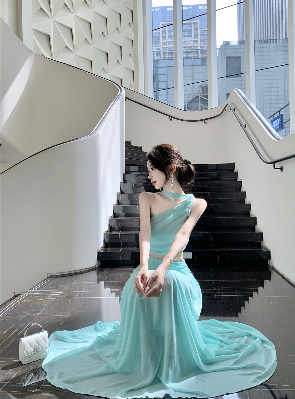 Lady temperament long dress halter beach dress for women