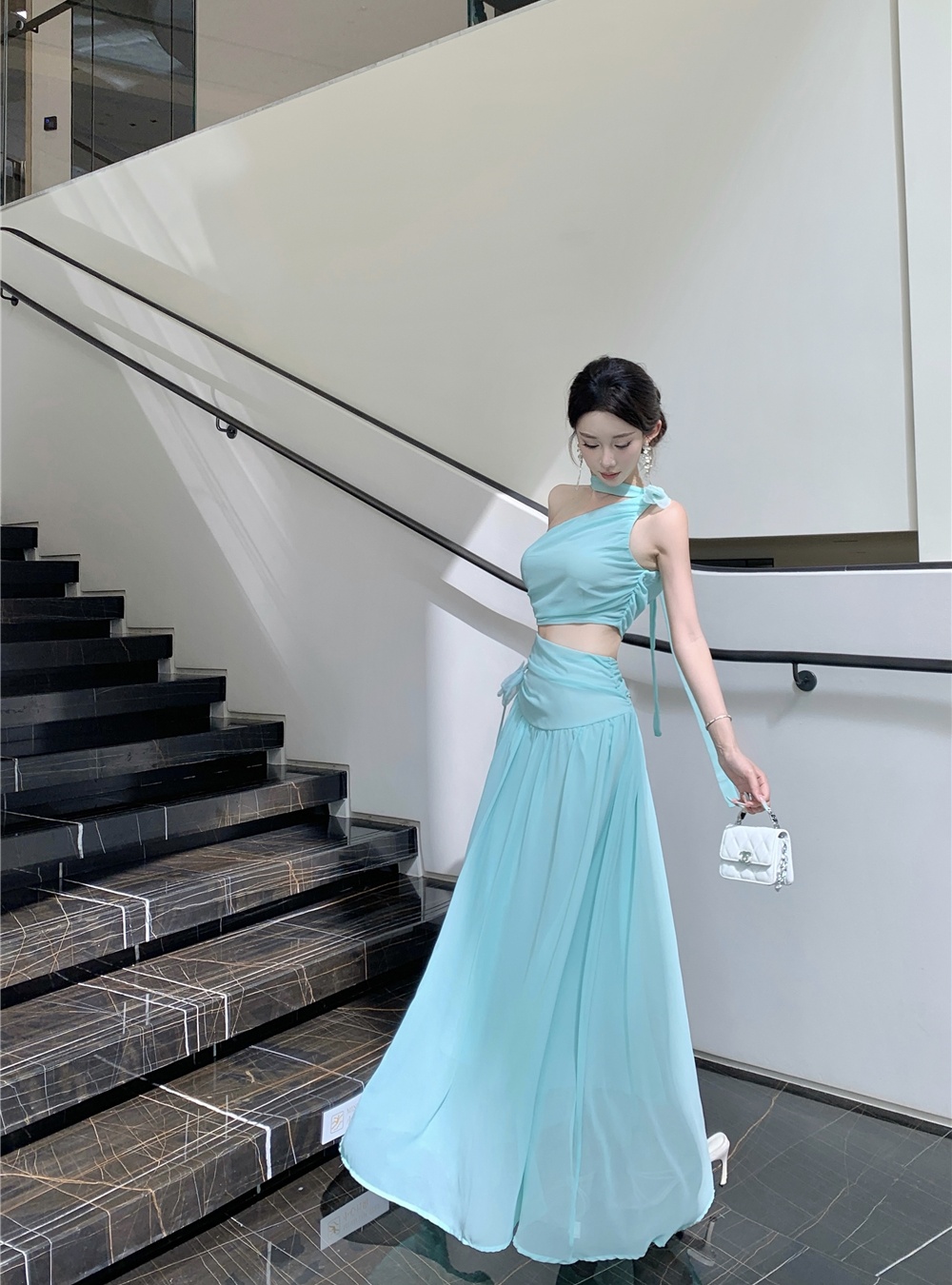 Lady temperament long dress halter beach dress for women