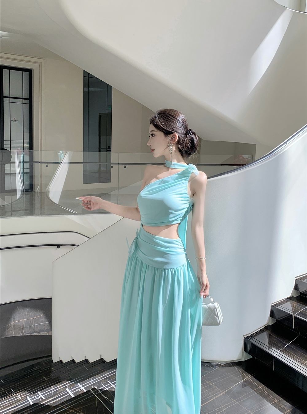 Lady temperament long dress halter beach dress for women
