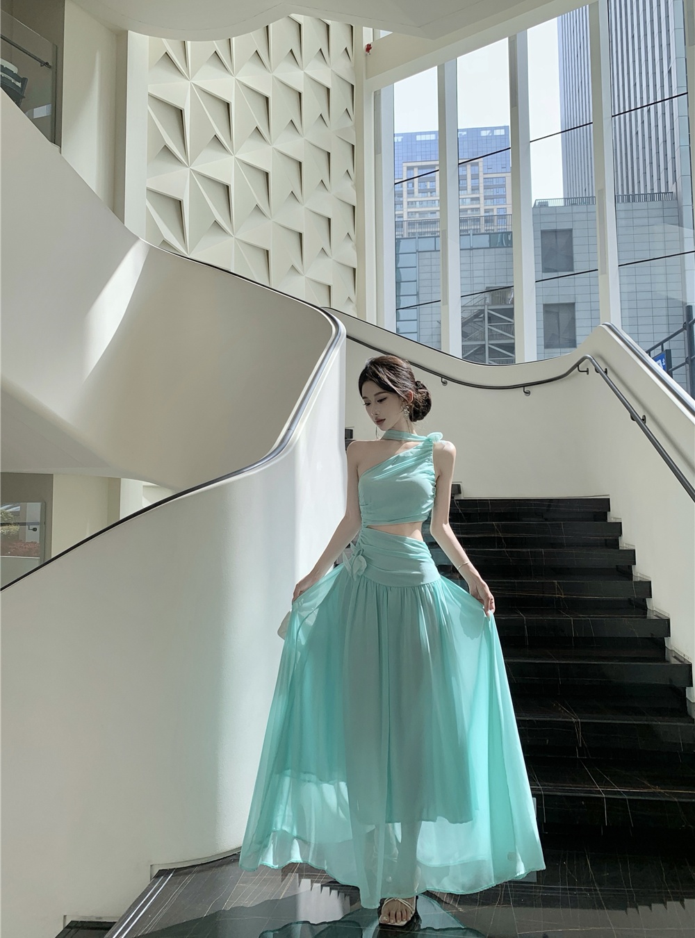 Lady temperament long dress halter beach dress for women