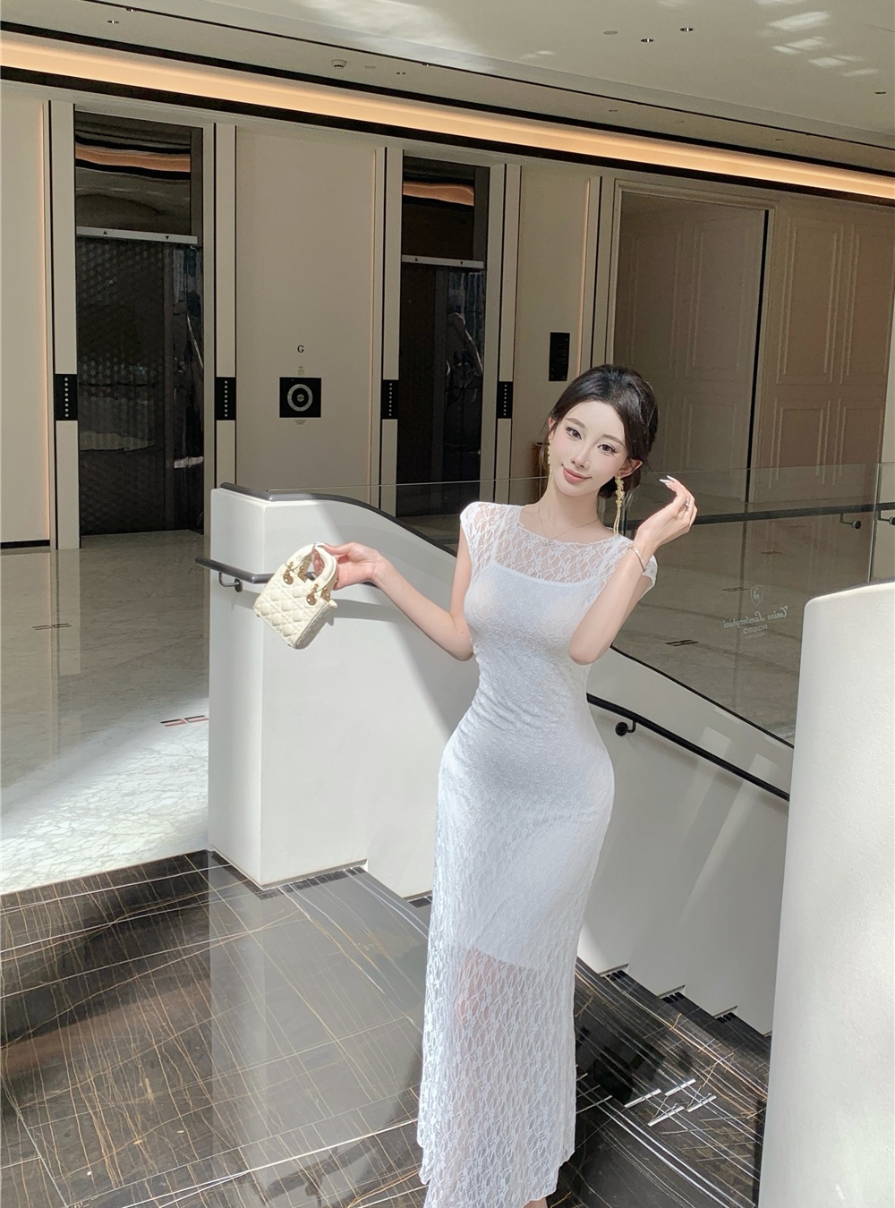 Enticement dress lace long dress 2pcs set for women