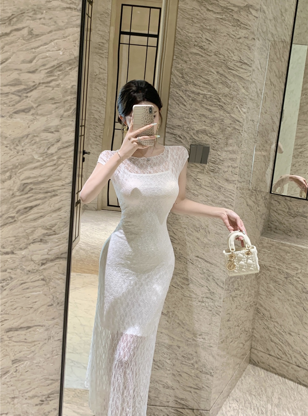 Enticement dress lace long dress 2pcs set for women
