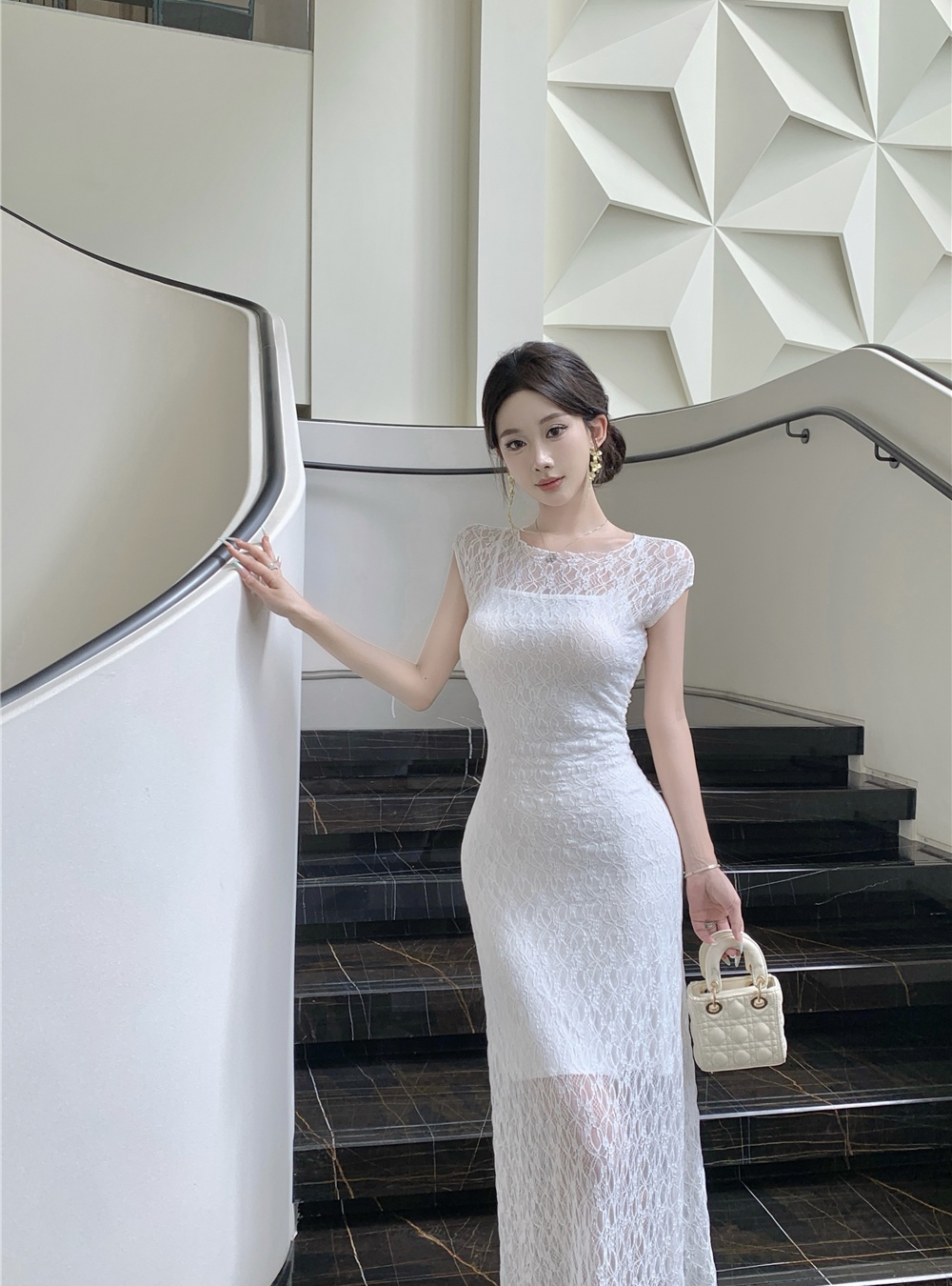 Enticement dress lace long dress 2pcs set for women