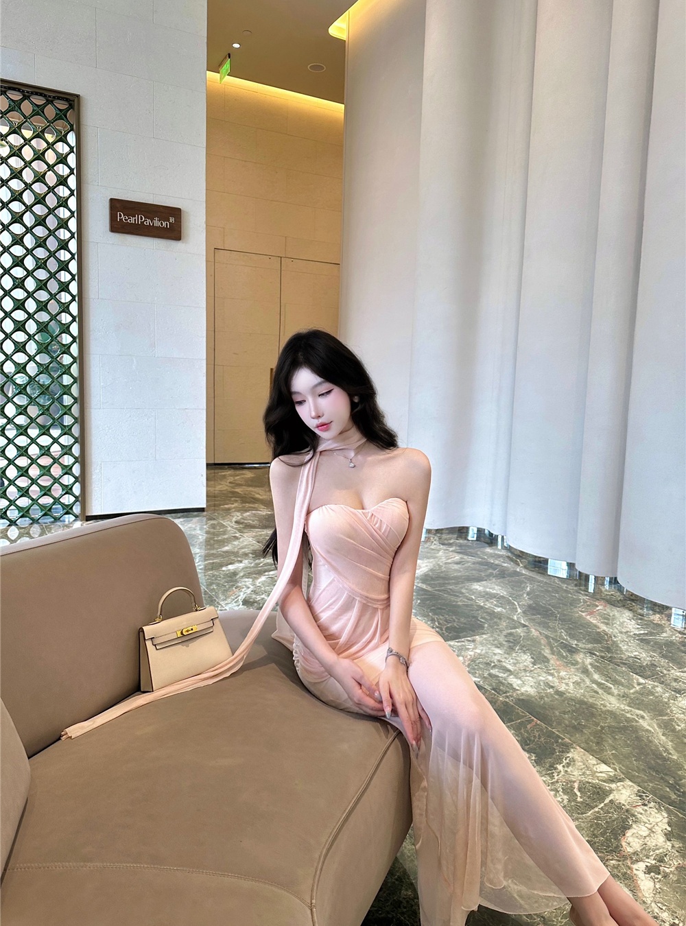 Slim summer long dress package hip gauze dress for women