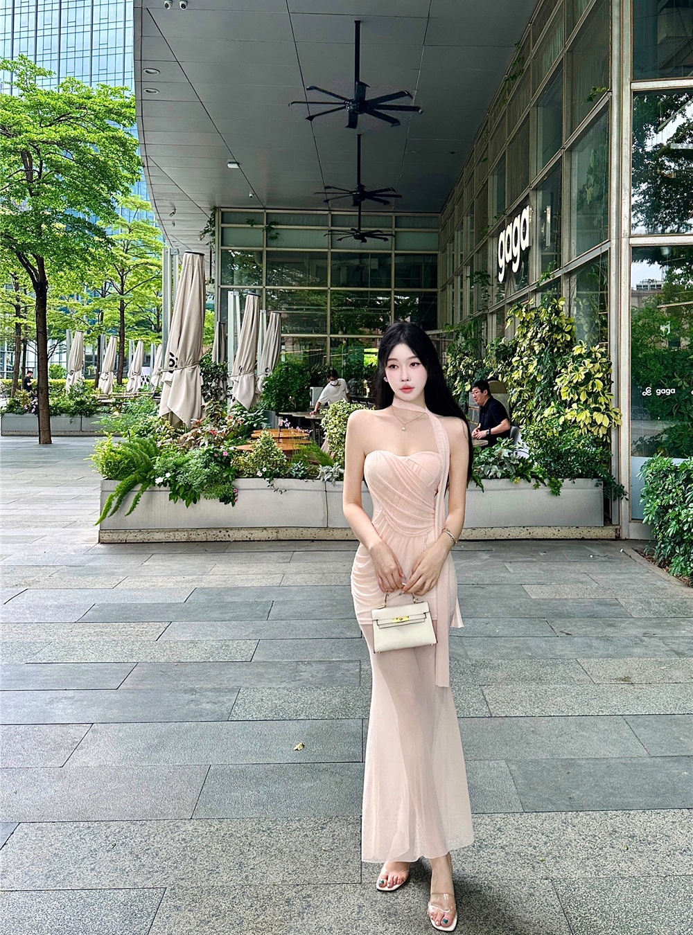 Slim summer long dress package hip gauze dress for women