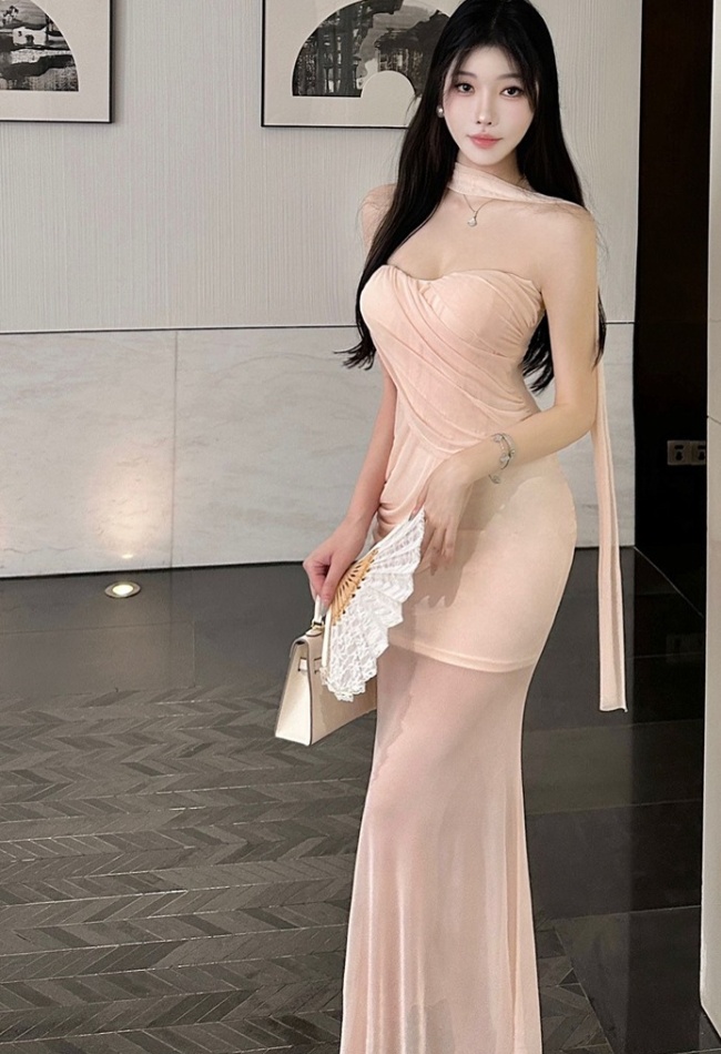Slim summer long dress package hip gauze dress for women