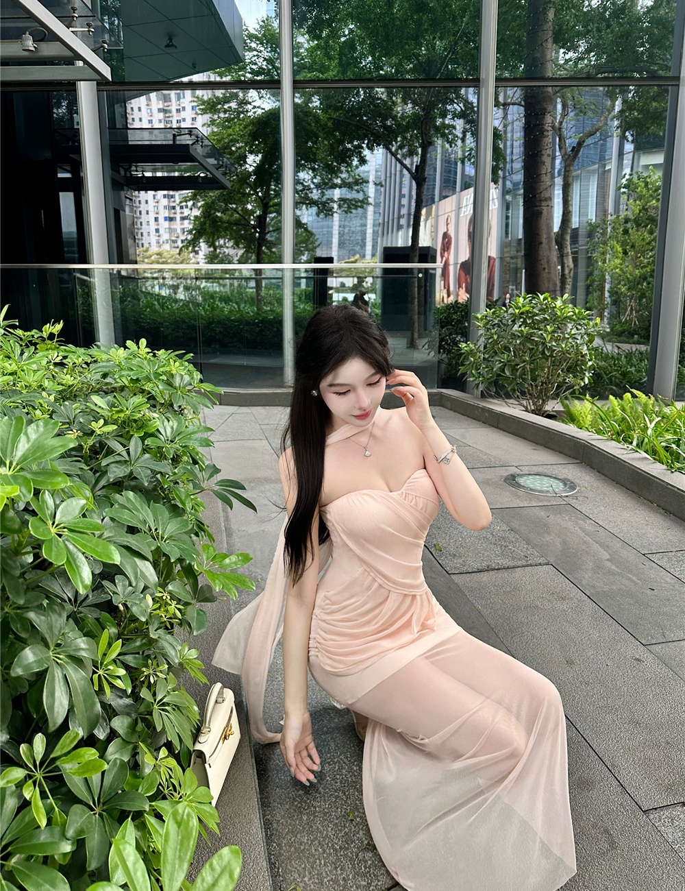 Slim summer long dress package hip gauze dress for women