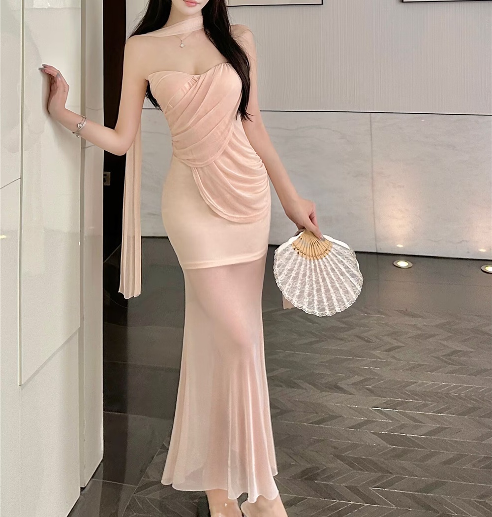 Slim summer long dress package hip gauze dress for women