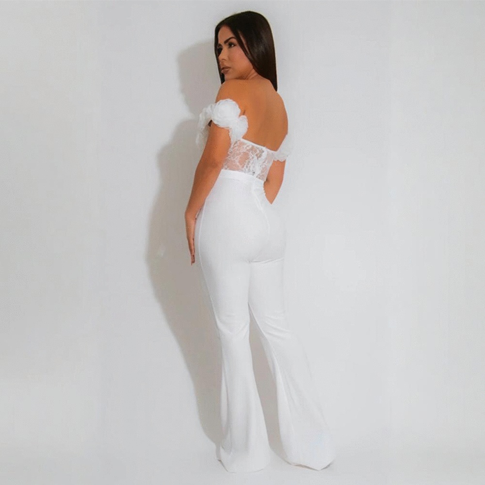 Slim horizontal collar jumpsuit sexy perspective long pants