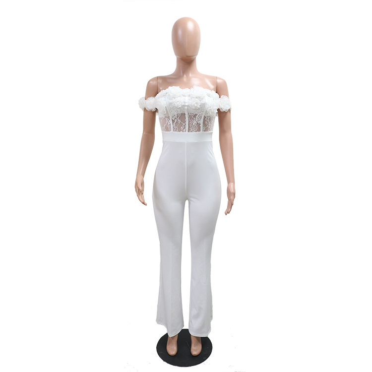 Slim horizontal collar jumpsuit sexy perspective long pants