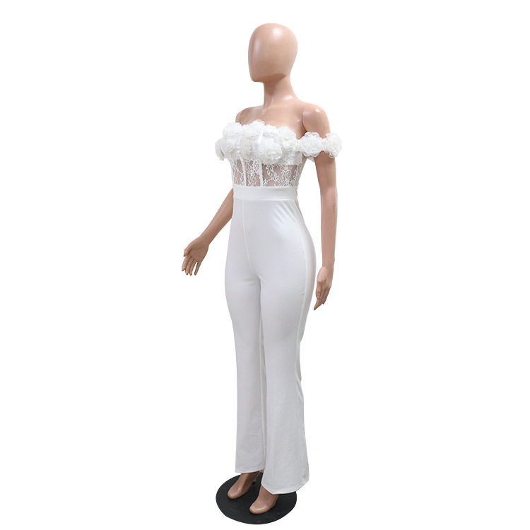 Slim horizontal collar jumpsuit sexy perspective long pants