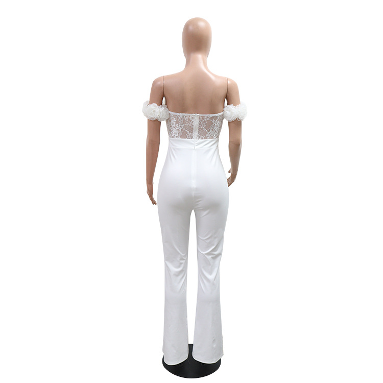 Slim horizontal collar jumpsuit sexy perspective long pants