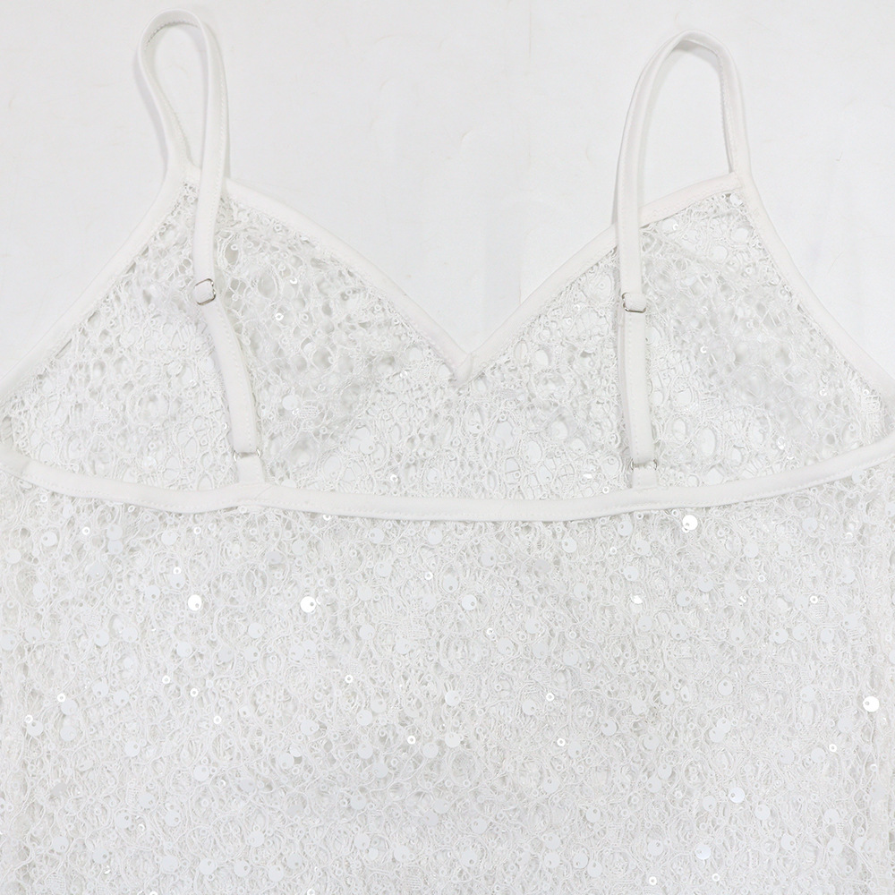 European style perspective slim dress V-neck sling sequins briefs