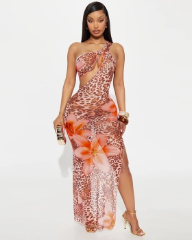 European style gauze printing hollow dress