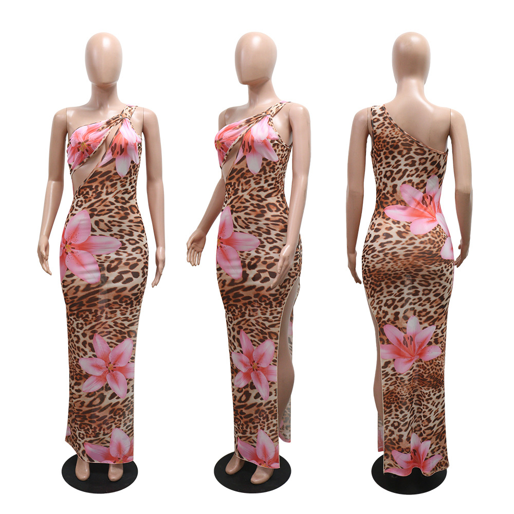 European style gauze printing hollow dress