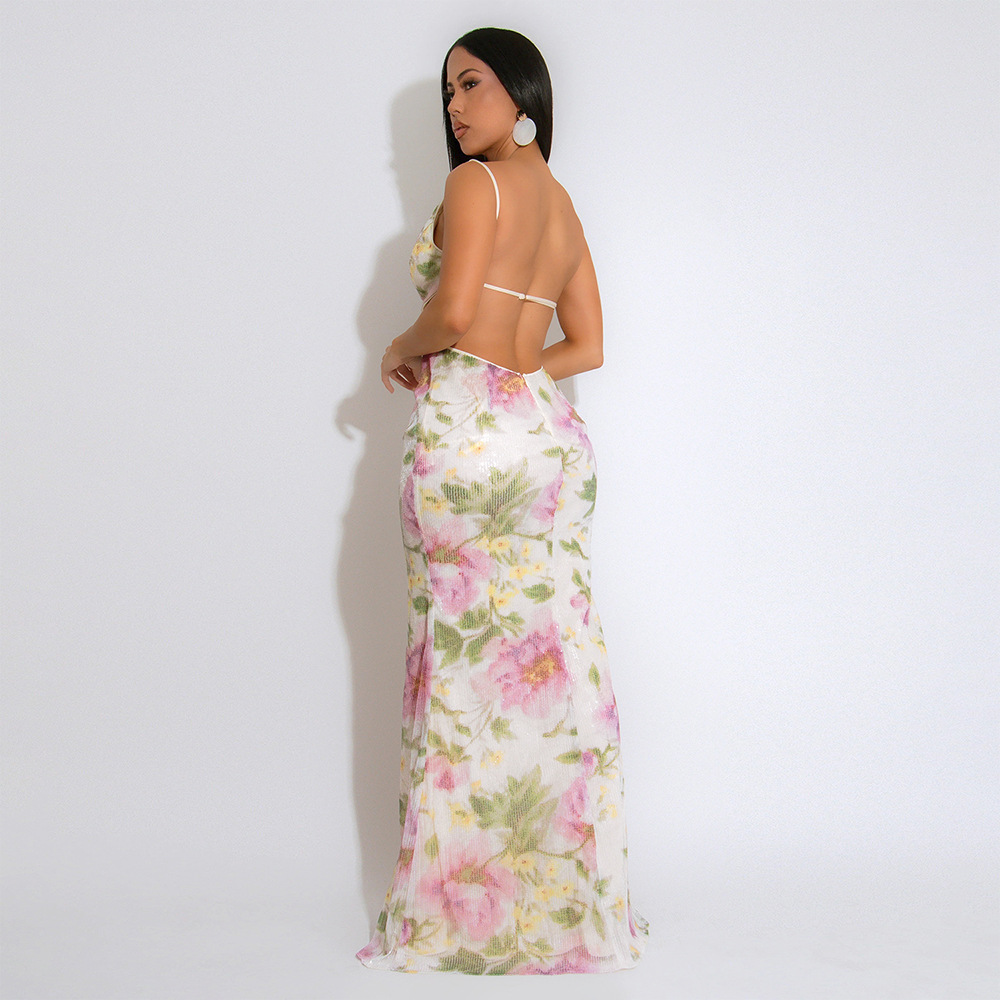European style high split long dress velvet dress for women
