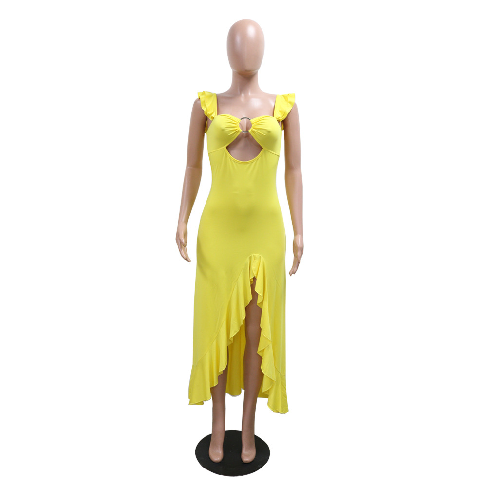 Slit sexy sling dress pure European style long dress