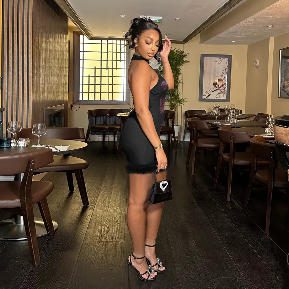 Sexy sleeveless T-back package hip dress for women