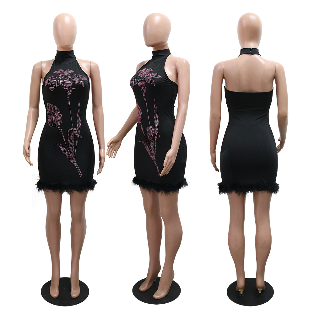 Sexy sleeveless T-back package hip dress for women