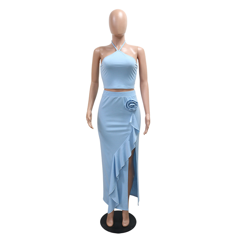 European style sleeveless skirt lotus leaf edges summer tops