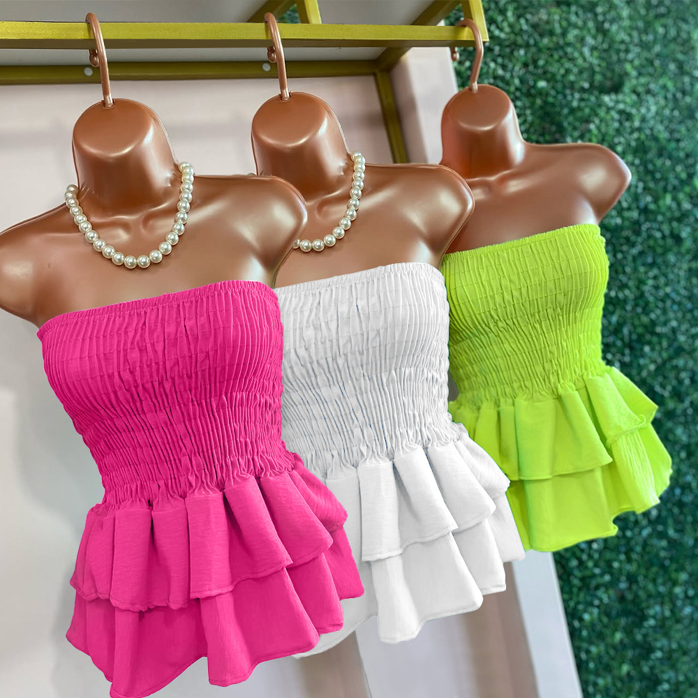 Slim European style lotus leaf edges hem sexy tops
