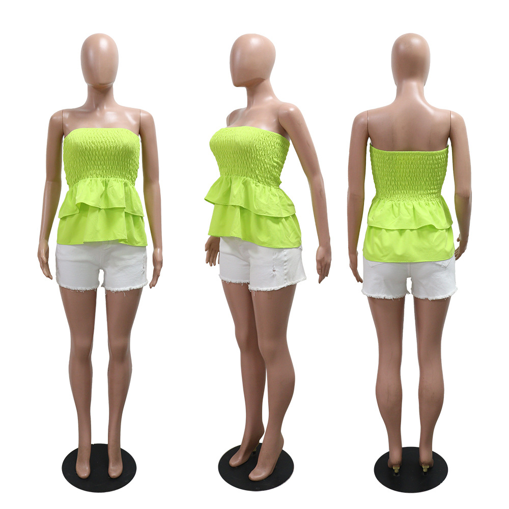 Slim European style lotus leaf edges hem sexy tops