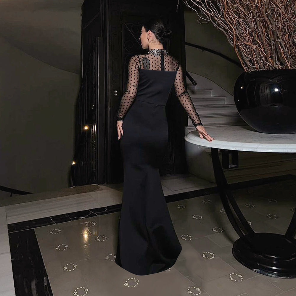 Pinched waist long dress rhinestone splice formal dress for women