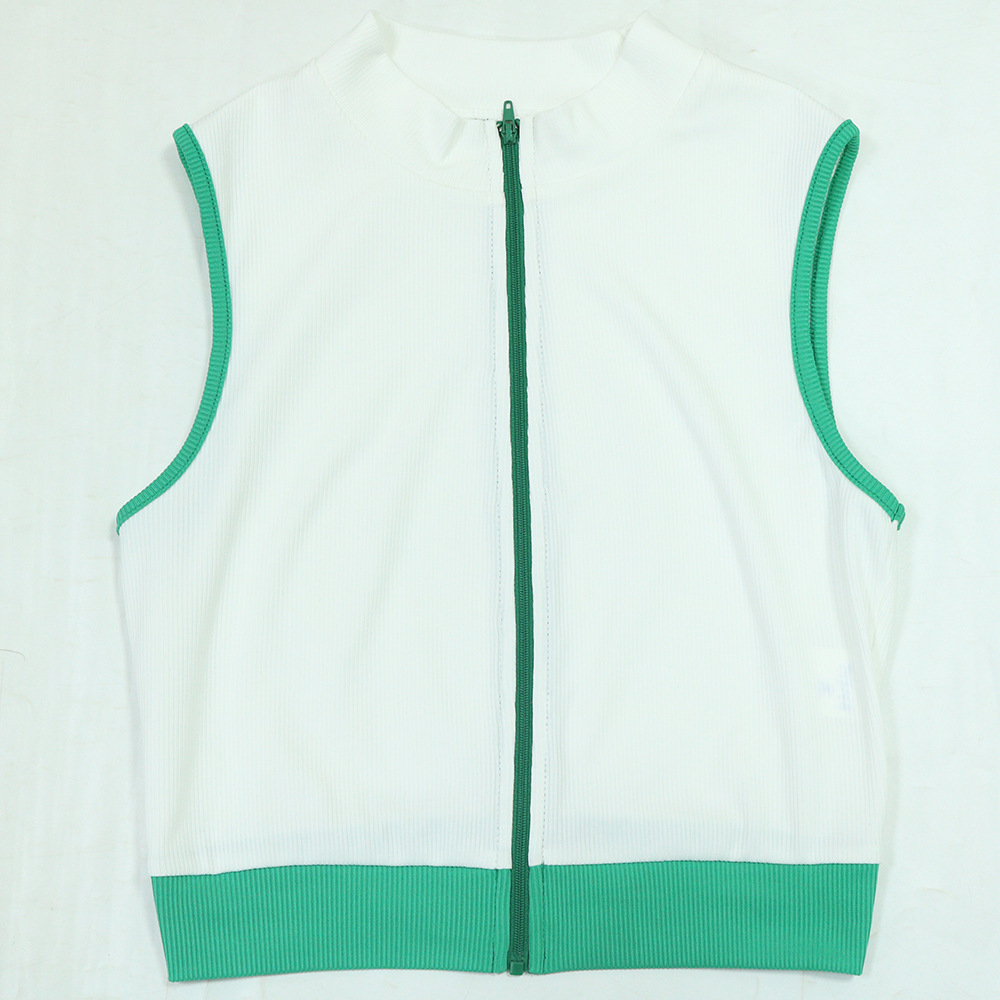 Stitching color zip tops sleeveless short skirt a set