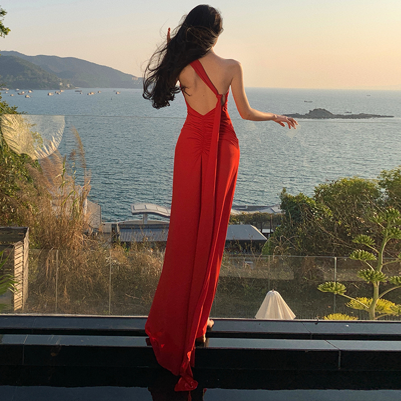 Vacation sexy dress France style streamer beach dress