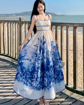 Flax high waist tether sling long vacation spring dress