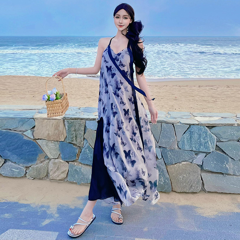 Sling seaside beach dress France style lazy dress