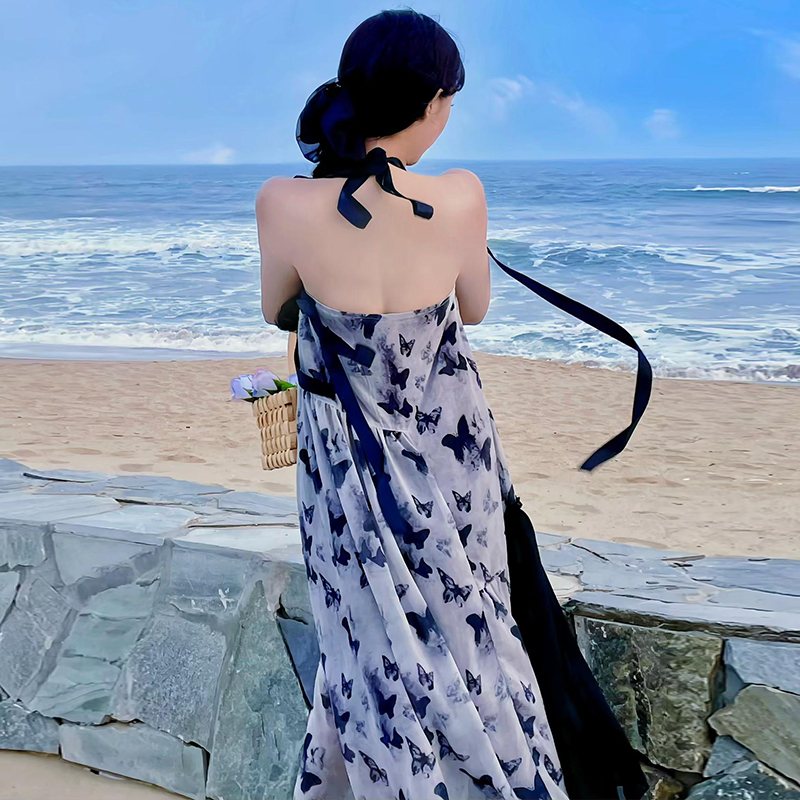 Sling seaside beach dress France style lazy dress