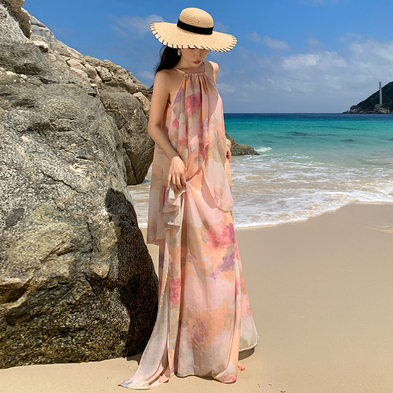 Tender lazy sling vacation long dress a set for women