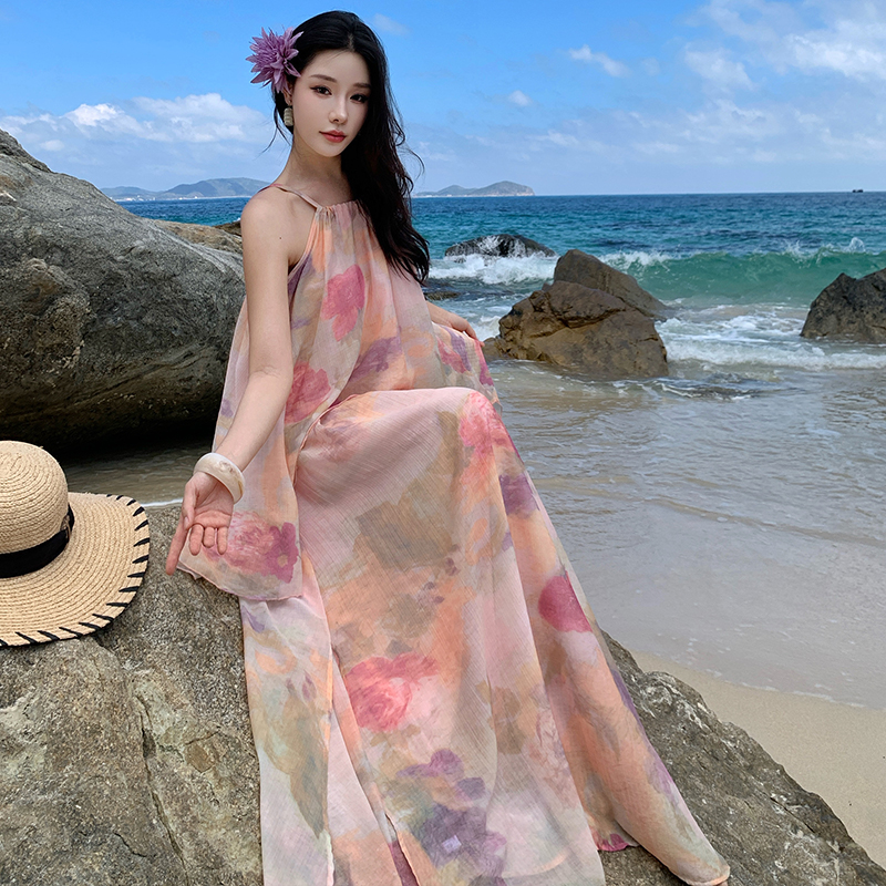 Tender lazy sling vacation long dress a set for women