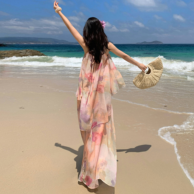 Tender lazy sling vacation long dress a set for women