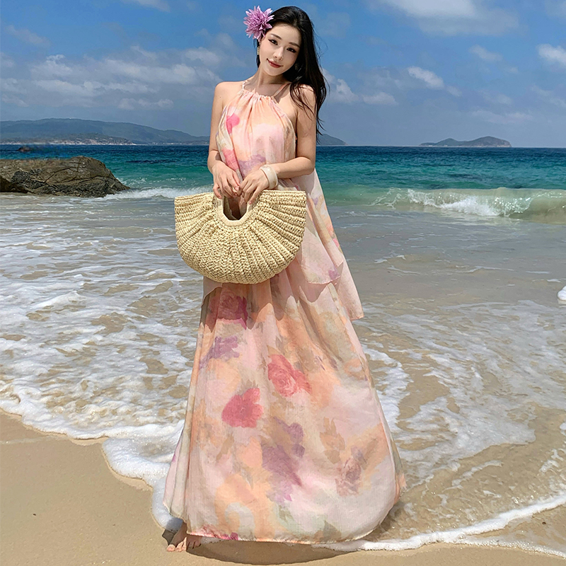 Tender lazy sling vacation long dress a set for women