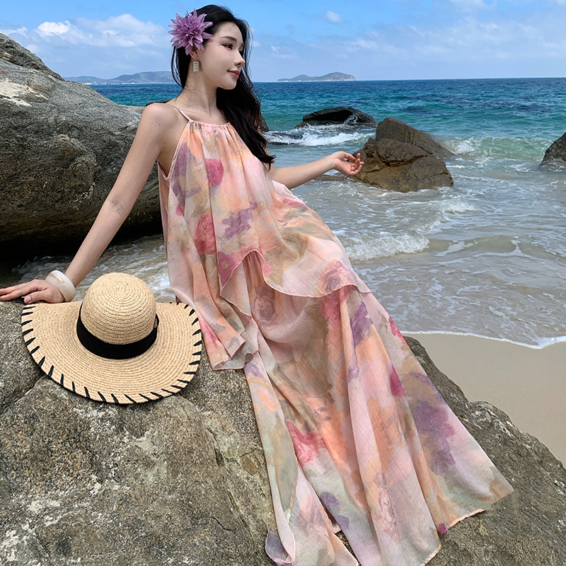 Tender lazy sling vacation long dress a set for women