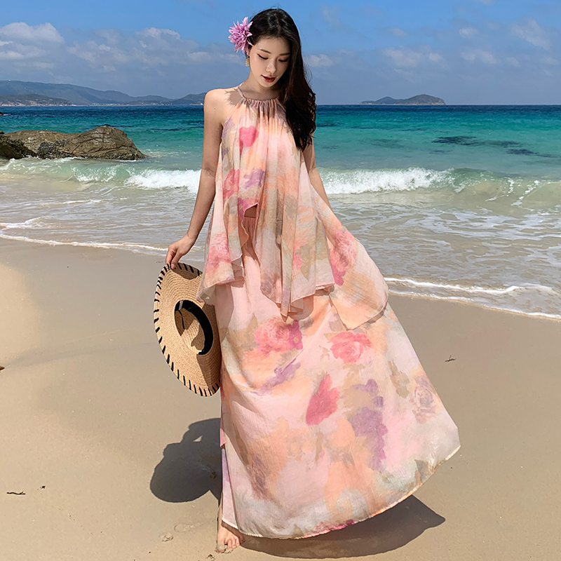 Tender lazy sling vacation long dress a set for women