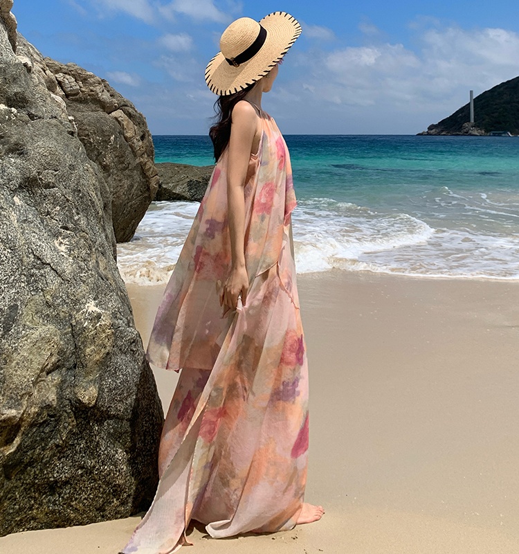 Tender lazy sling vacation long dress a set for women