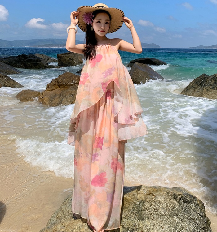 Tender lazy sling vacation long dress a set for women