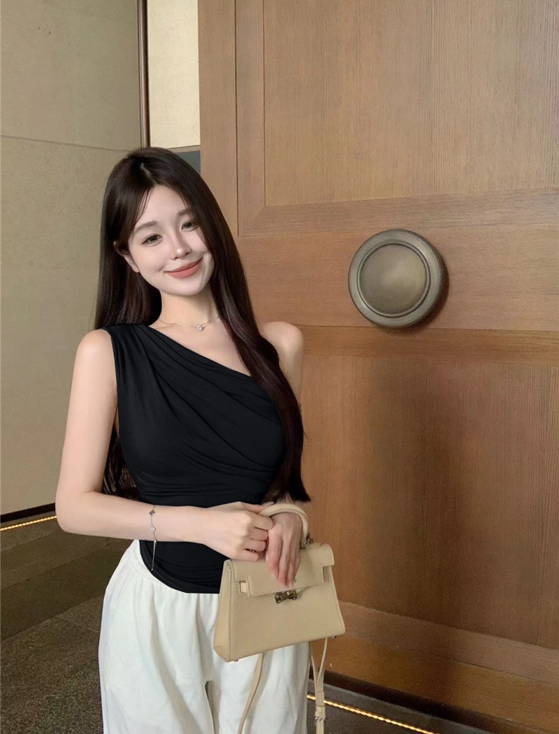 Sloping shoulder enticement vest Korean style tops for women