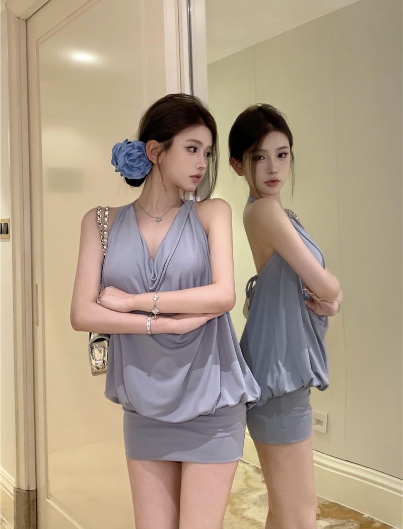 Package hip loose T-back halter drape dress