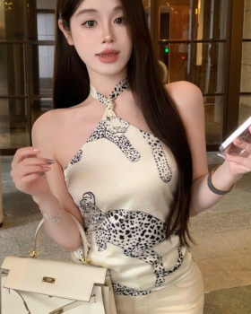 Printing leopard tops sling sexy T-shirt for women