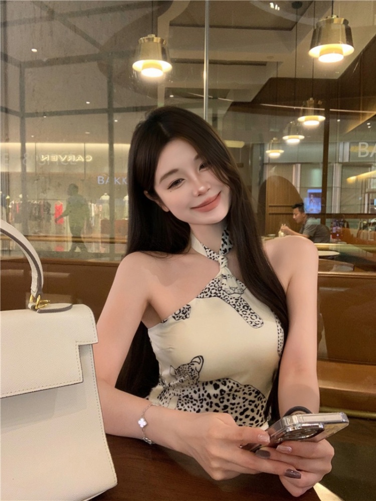 Printing leopard tops sling sexy T-shirt for women