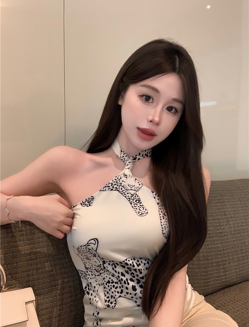 Printing leopard tops sling sexy T-shirt for women
