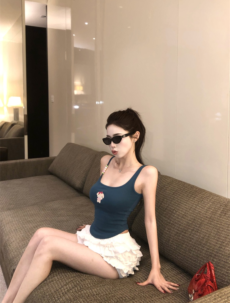 Orange short summer sling cartoon beads vest for women