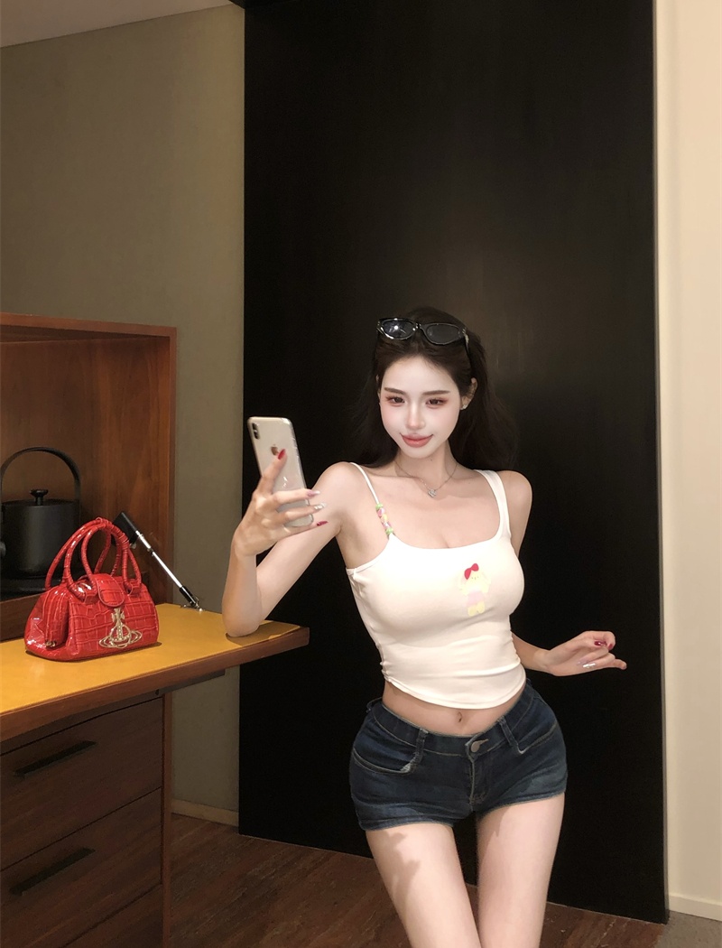 Orange short summer sling cartoon beads vest for women