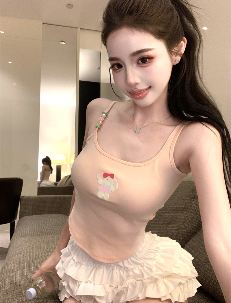 Orange short summer sling cartoon beads vest for women